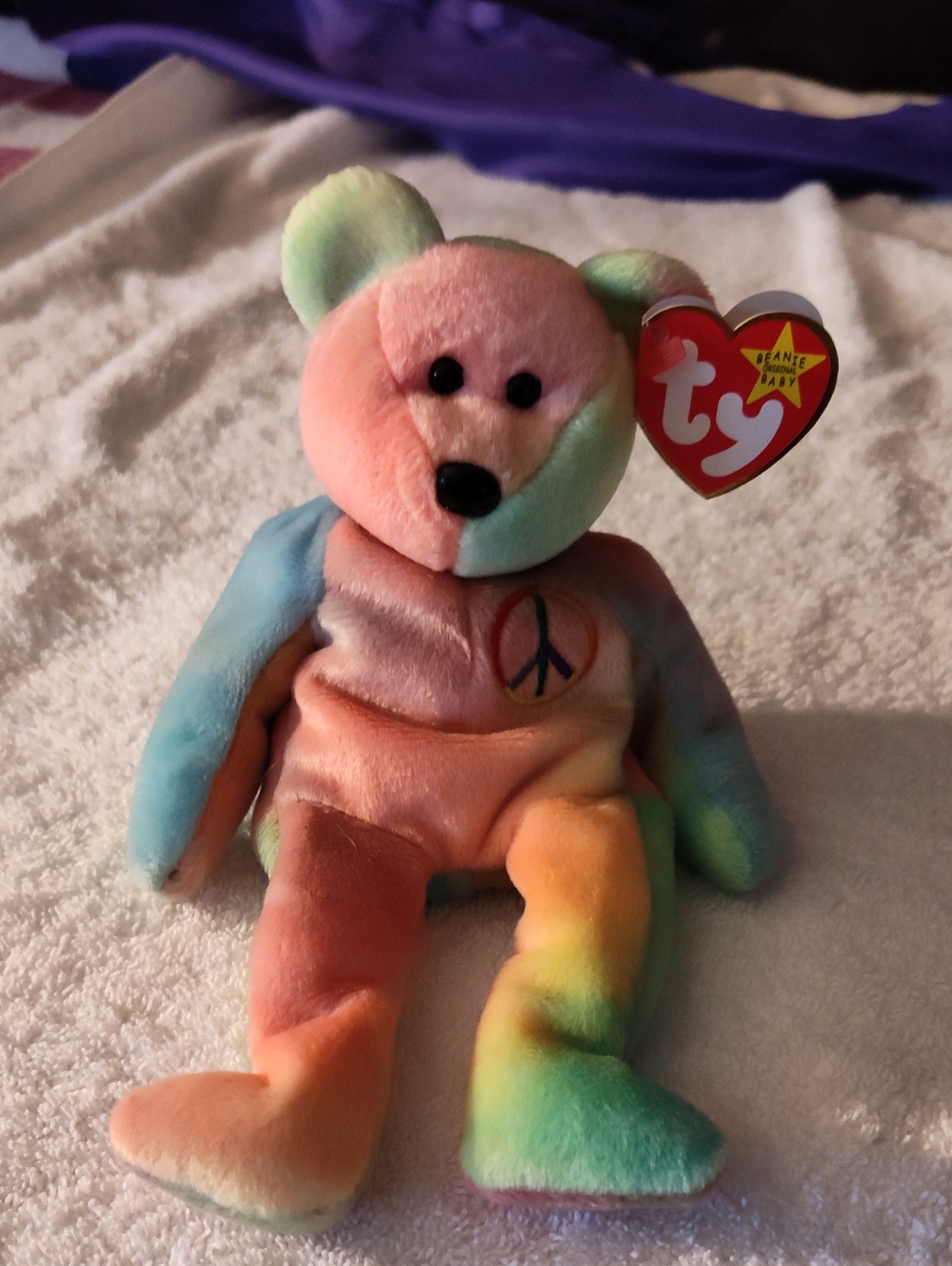Ty Beanie Baby Rainbow Peace Bear Plush - Multicolor